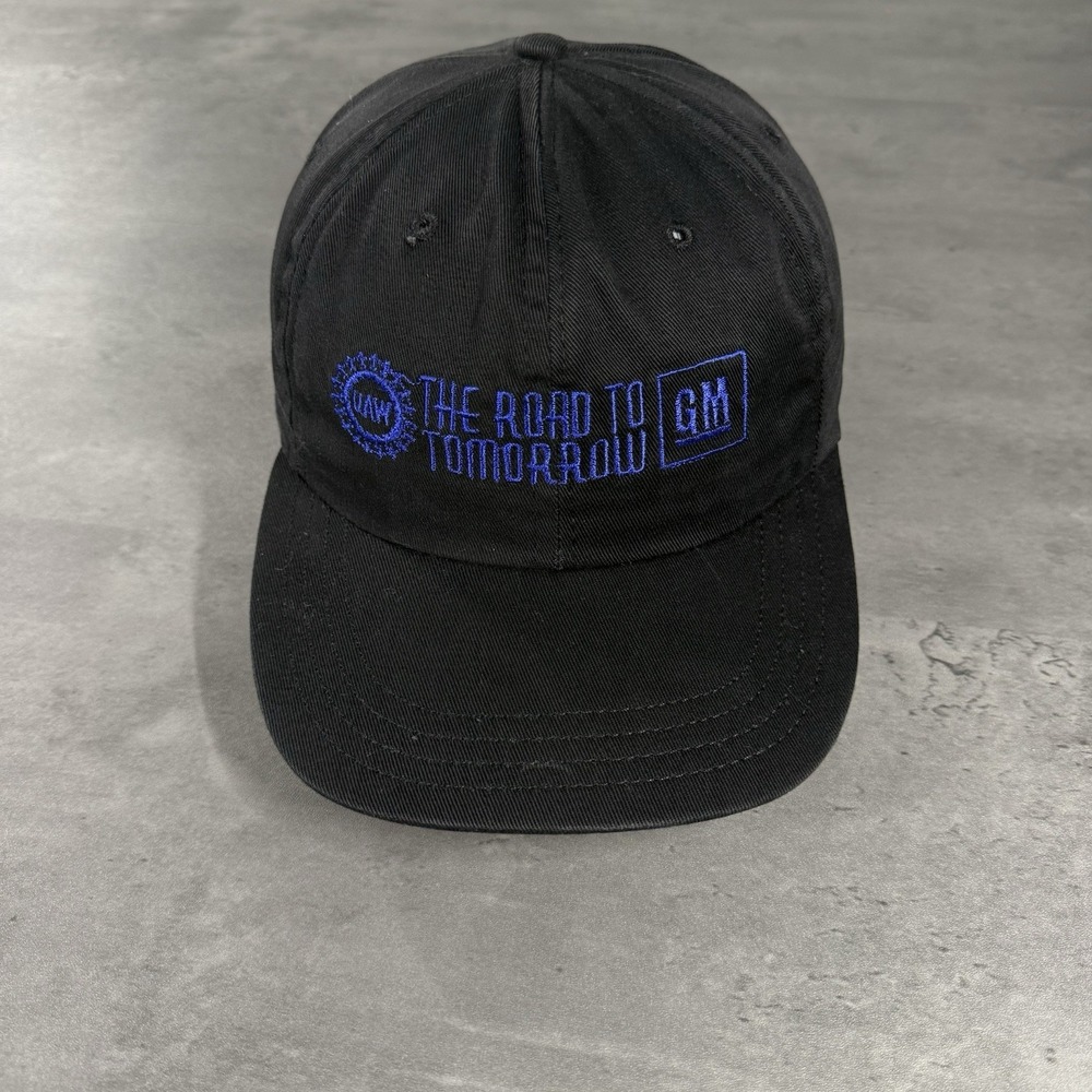 Vintage General Motors GM Hat Black Blue Road‎ Tomorrow 80s 90s USA Made Trucker